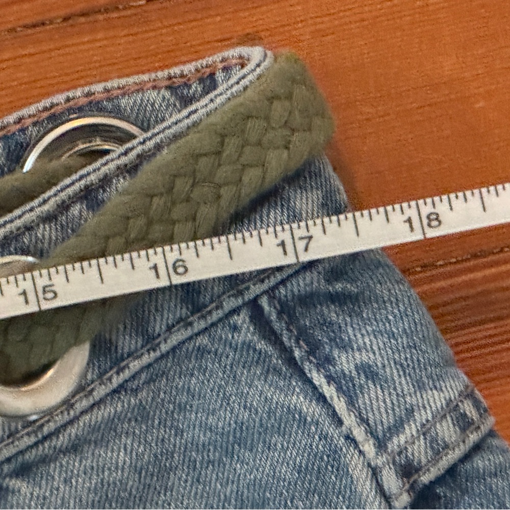 Free People Women's Boyfriend Jeans - Light Blue Denim with Olive Drawstring - Picture 7 of 11